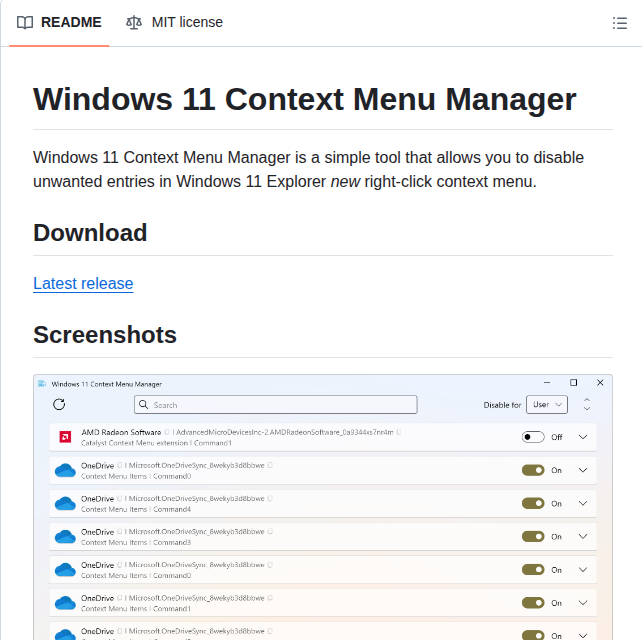 Branhill Windows 11 Context Menu Manager screenshot