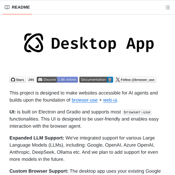 Browser Use Desktop screenshot