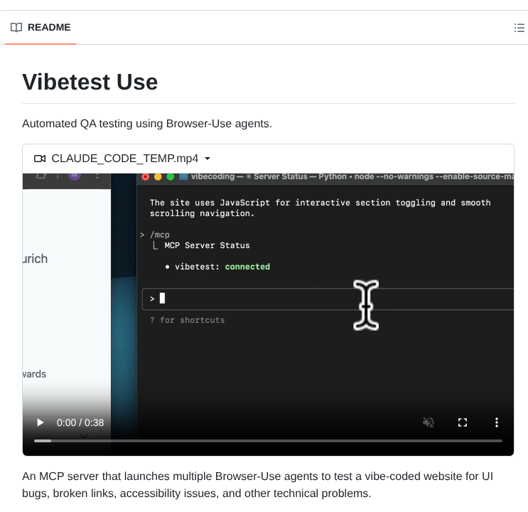 Browser Use Vibetest Use screenshot