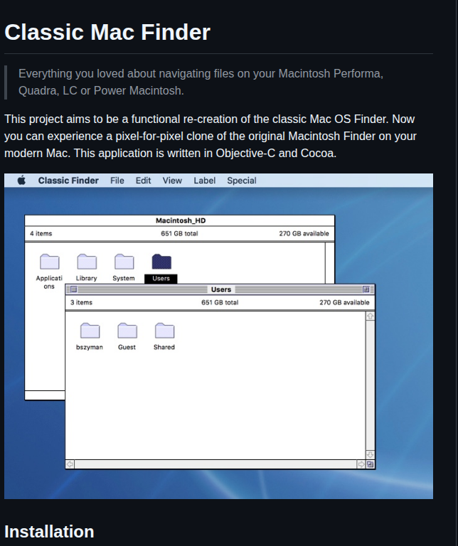 Bszyman Classic Mac Finder screenshot
