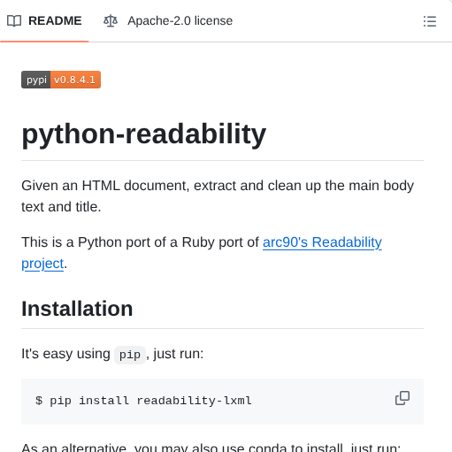 Buriy Python Readability screenshot
