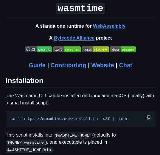 Bytecodealliance Wasmtime screenshot
