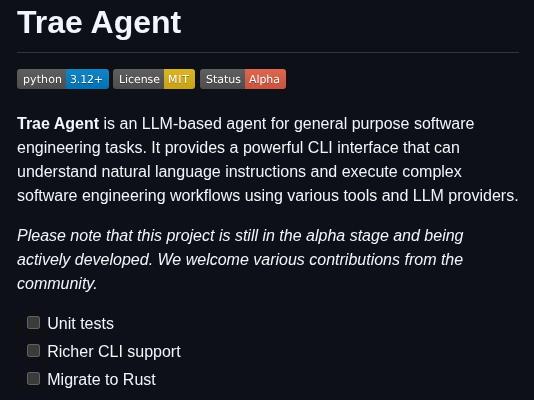 Bytedance Trae Agent screenshot