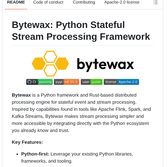 Bytewax Bytewax screenshot