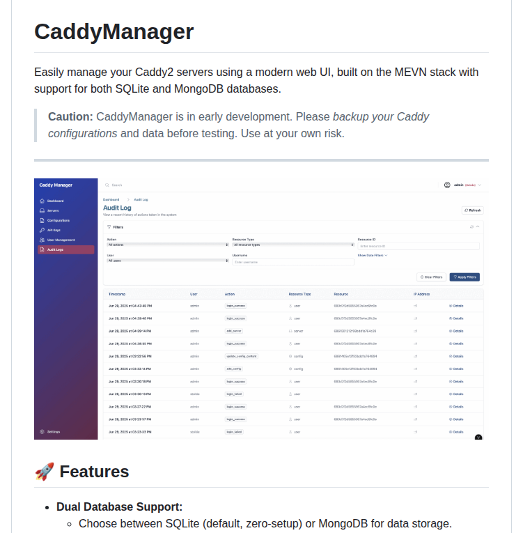 Caddymanager Caddymanager screenshot