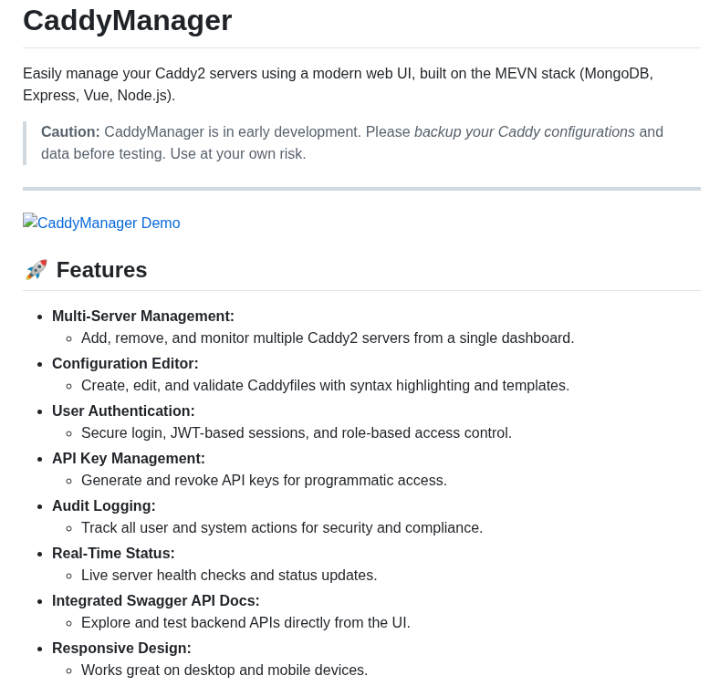 Caddymanager Caddymanager screenshot