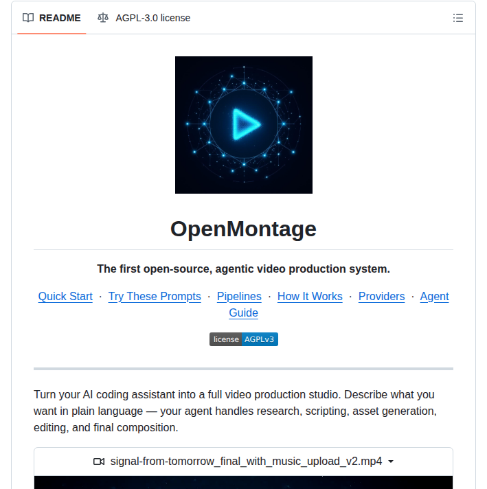 Calesthio Openmontage screenshot
