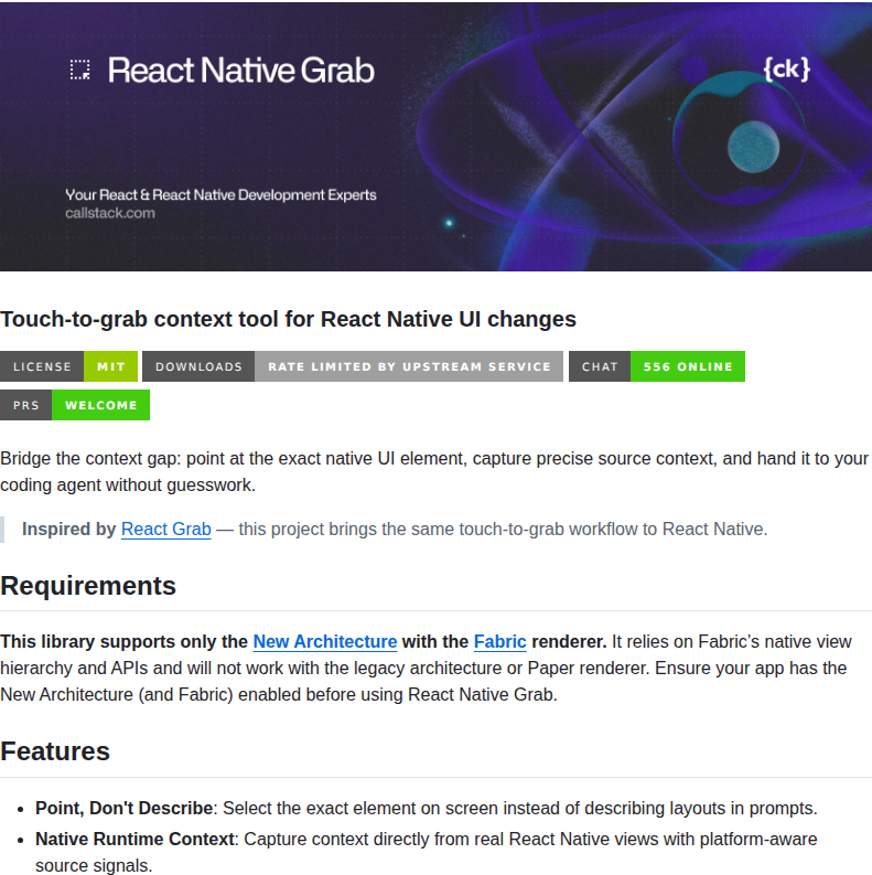 Callstackincubator React Native Grab screenshot