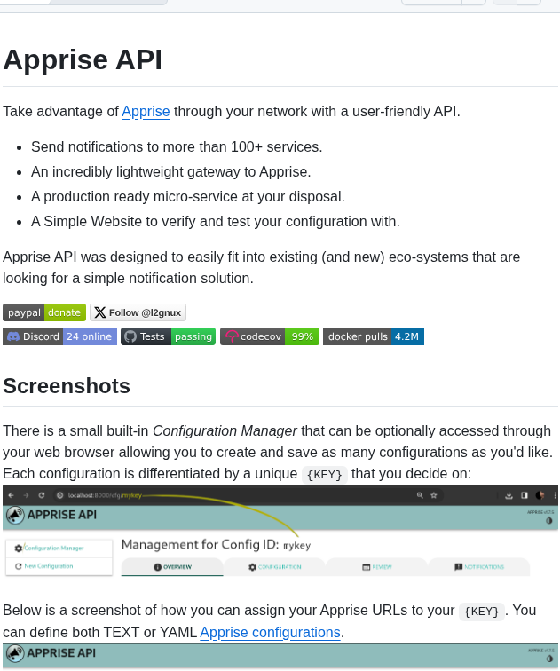 Caronc Apprise Api screenshot