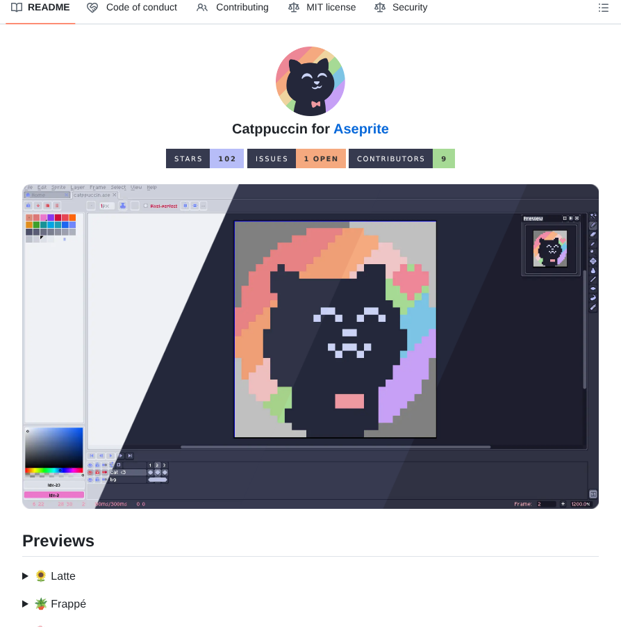 Catppuccin Aseprite screenshot