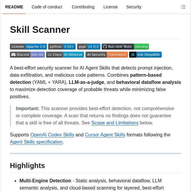 Cisco Ai Defense Skill Scanner screenshot