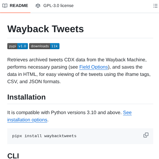 Claromes Waybacktweets screenshot