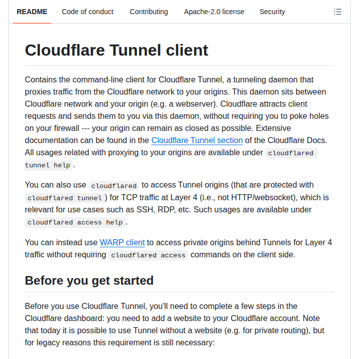 Cloudflare Cloudflared screenshot