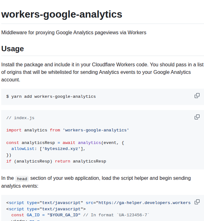 Cloudflare Workers Google Analytics screenshot