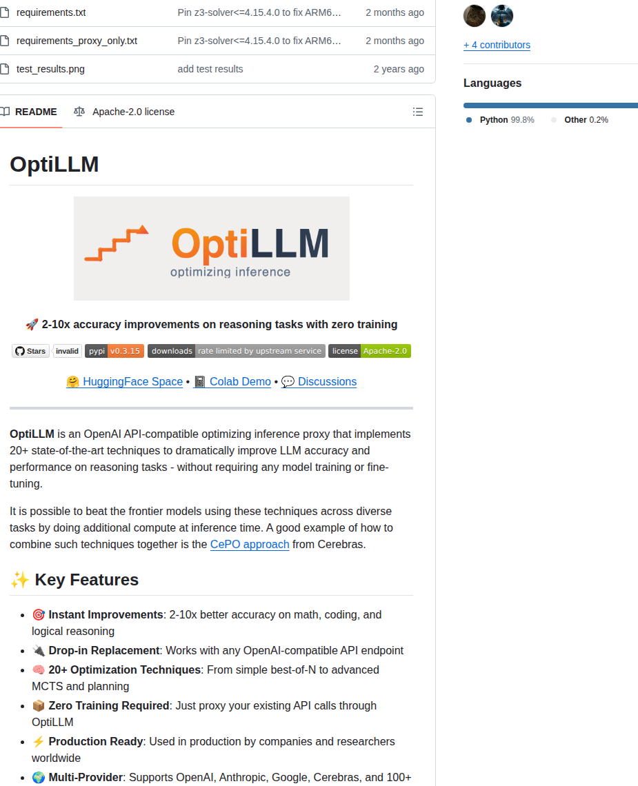 Codelion Optillm screenshot