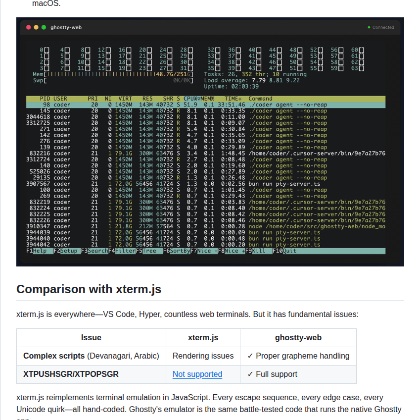 Coder Ghostty Web screenshot