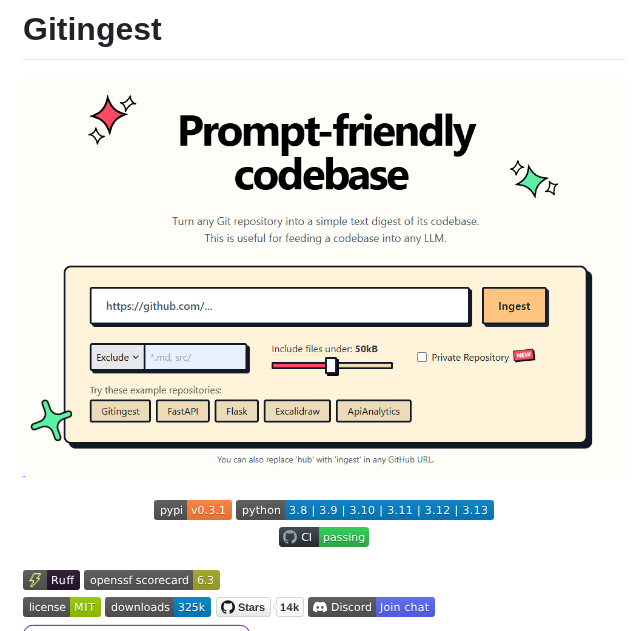 Coderamp Labs Gitingest screenshot