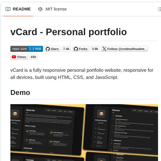 Codewithsadee Vcard Personal Portfolio screenshot