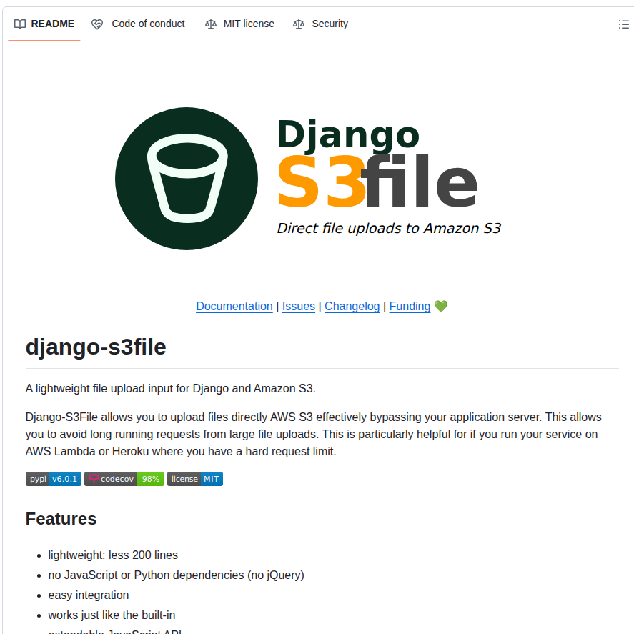 Codingjoe Django S3file screenshot