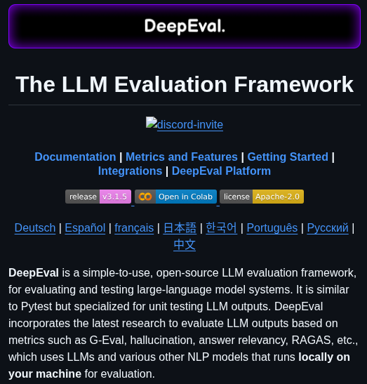 Confident Ai Deepeval screenshot