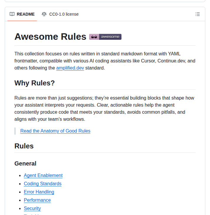 Continuedev Awesome Rules screenshot