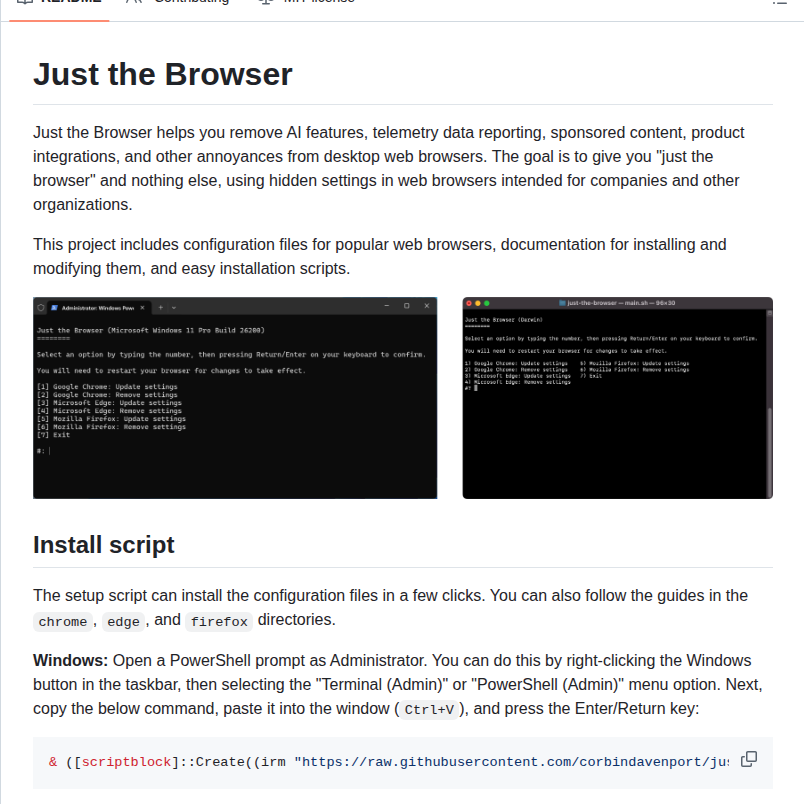 Corbindavenport Just The Browser screenshot