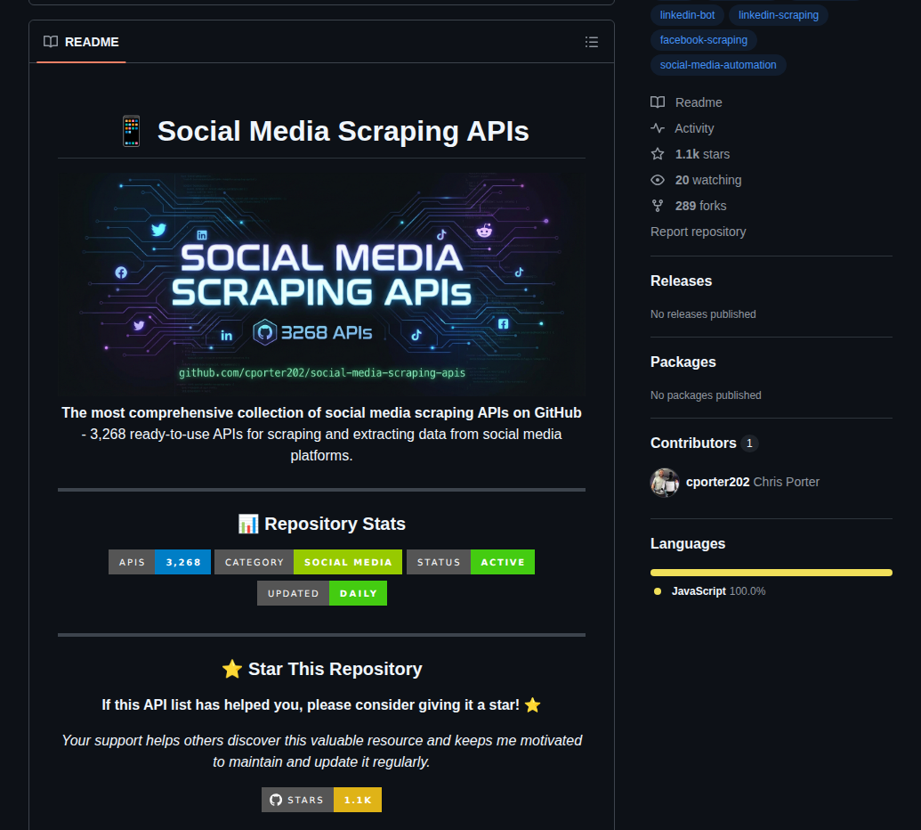 Cporter202 Social Media Scraping Apis screenshot