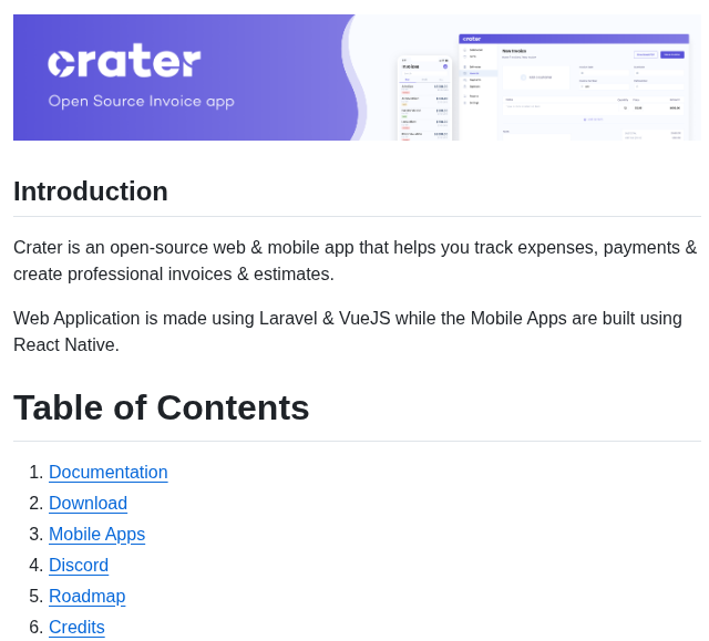 Crater Invoice Inc Crater screenshot