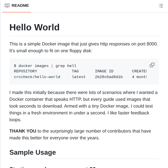 Crccheck Docker Hello World screenshot