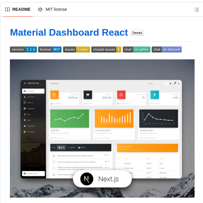 Creativetimofficial Nextjs Material Dashboard screenshot