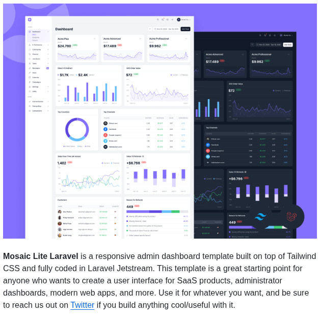 Cruip Laravel Tailwindcss Admin Dashboard Template screenshot