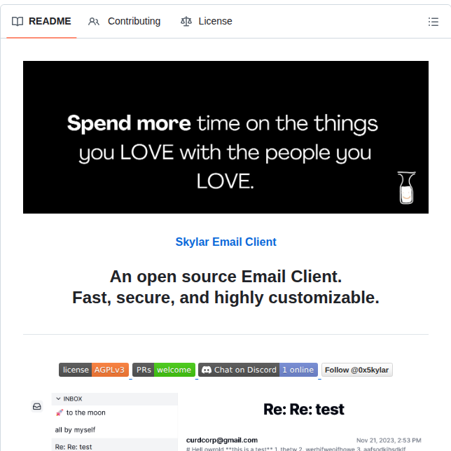 Curdinc Skylar Email screenshot