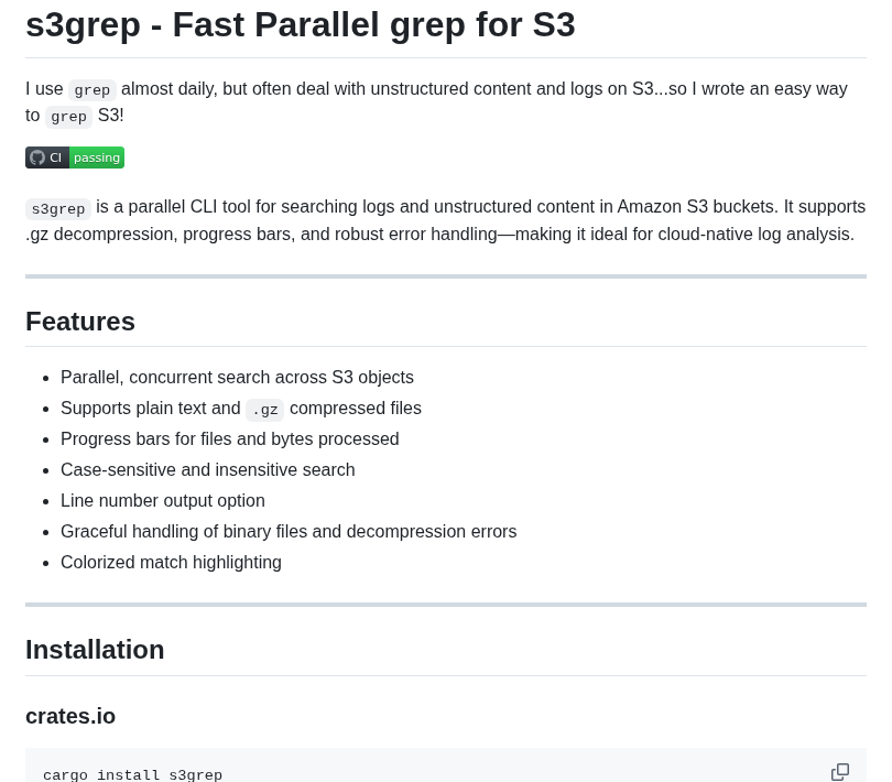 Dacort S3grep screenshot