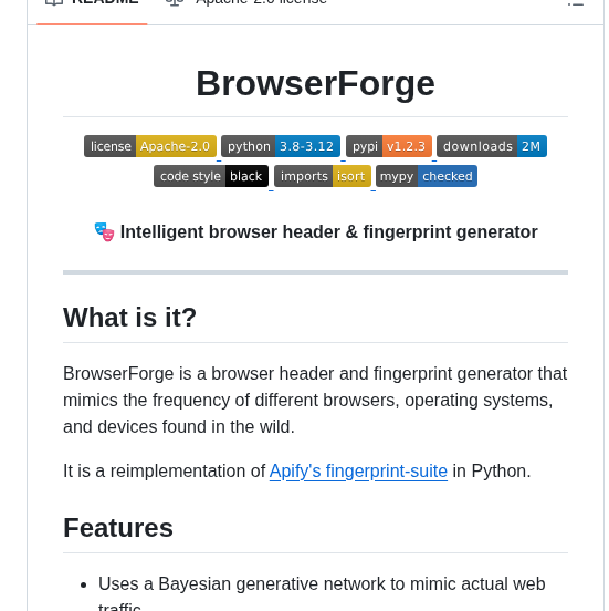Daijro Browserforge screenshot