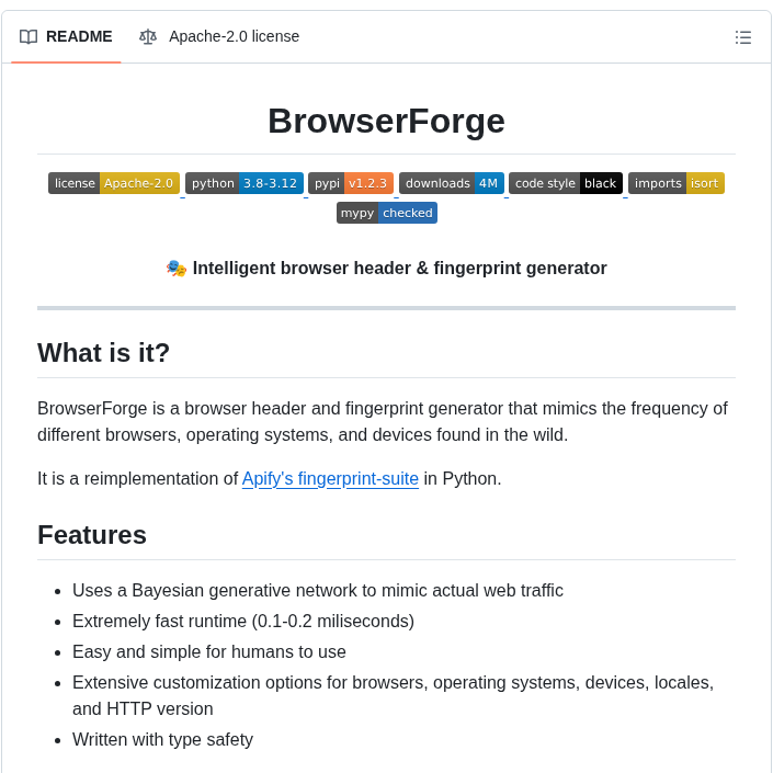 Daijro Browserforge screenshot