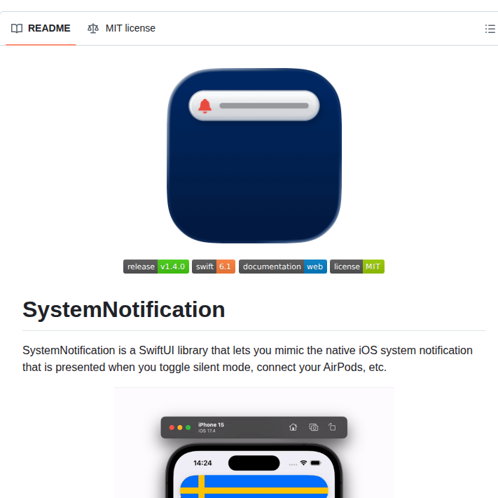 Danielsaidi Systemnotification screenshot
