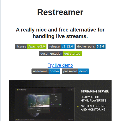 Datarhei Restreamer screenshot