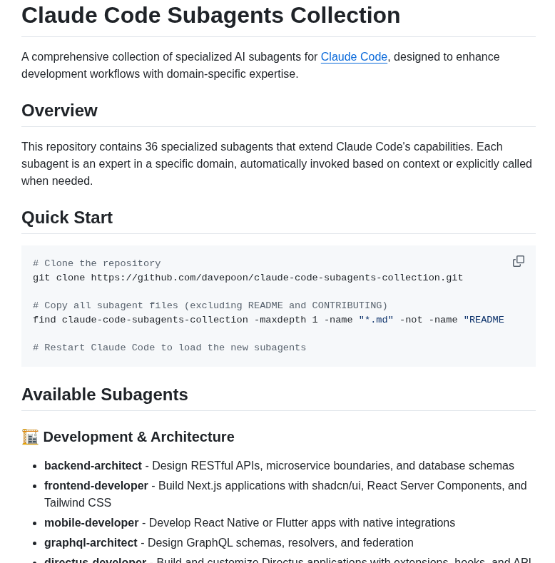 Davepoon Claude Code Subagents Collection screenshot