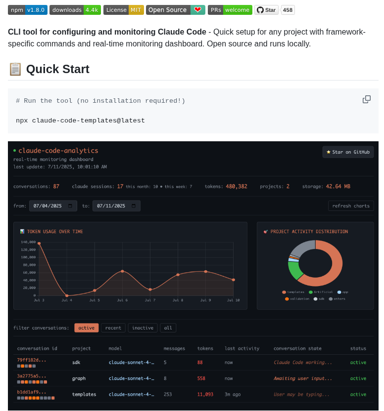 Davila7 Claude Code Templates screenshot