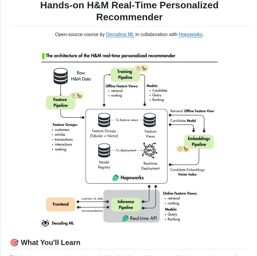Decodingml Personalized Recommender Course screenshot