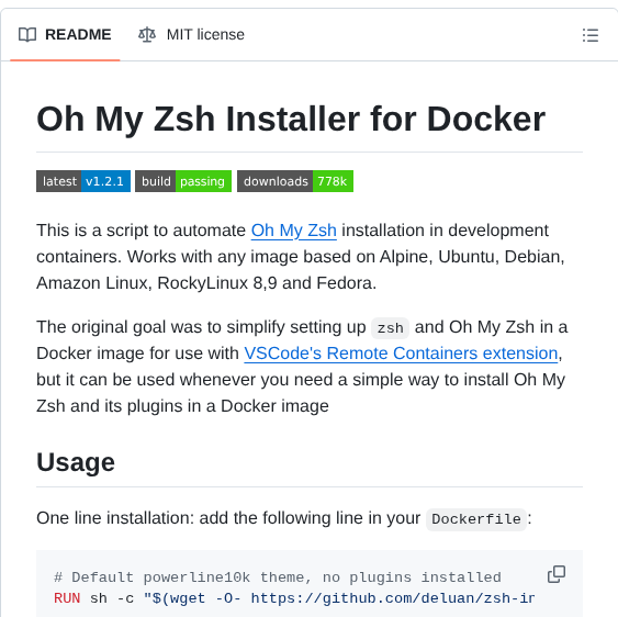 Deluan Zsh In Docker screenshot