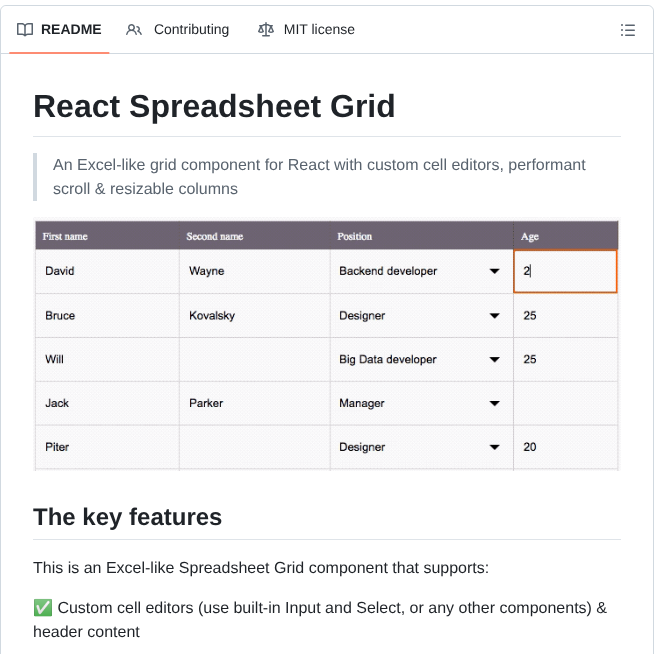 Denisraslov React Spreadsheet Grid screenshot