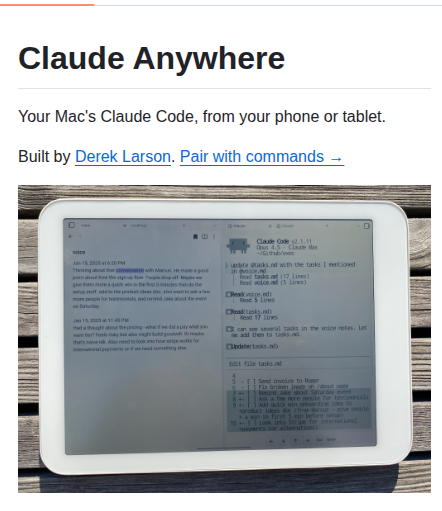 Derek Larson14 Obsidian Claude Anywhere screenshot