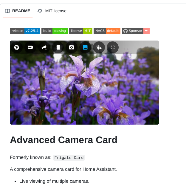 Dermotduffy Advanced Camera Card screenshot