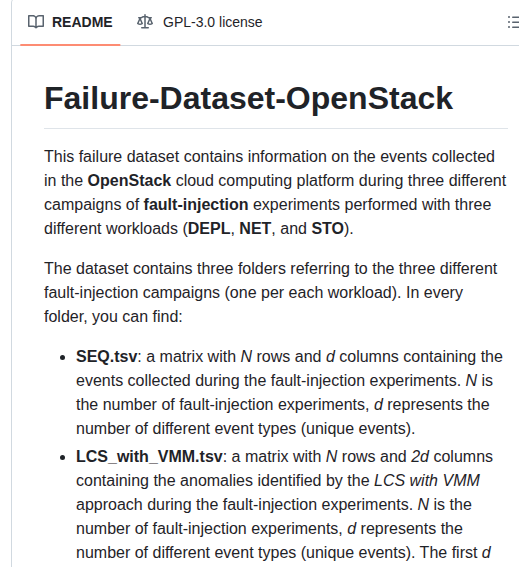 Dessertlab Failure Dataset Openstack screenshot