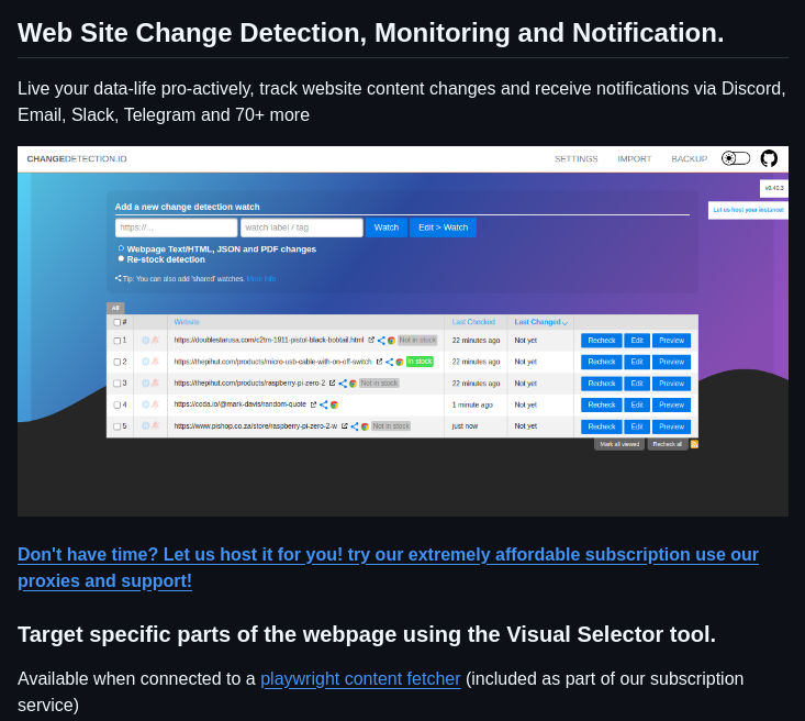 Dgtlmoon Changedetection.io screenshot