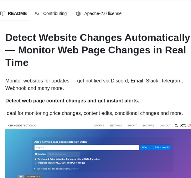 Dgtlmoon Changedetection.io screenshot