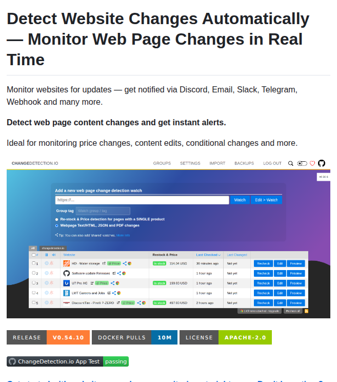 Dgtlmoon Changedetection.io screenshot