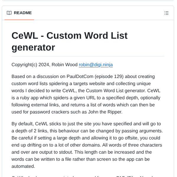 Digininja Cewl screenshot