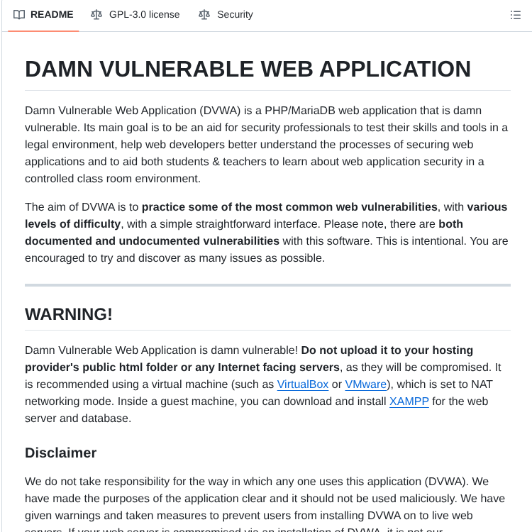 Digininja Dvwa screenshot